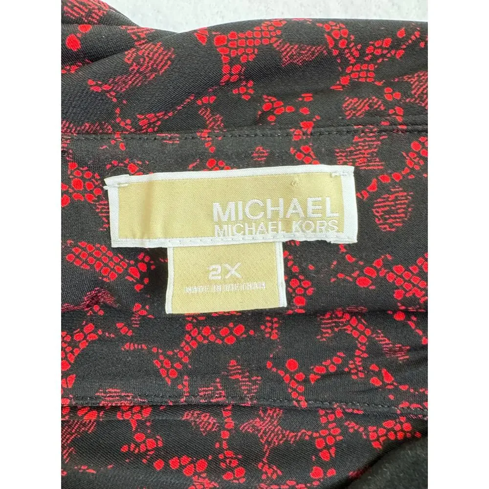 Michael Kors Plus Size 2X Red Black Animal Print Ruched Long Sleeve Dress